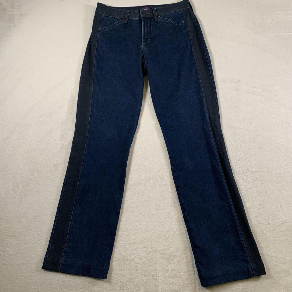 NYDJ Not Your Daughters Jeans Womens 6 Blue Straight Dark Mid Rise Tuxedo Stripe